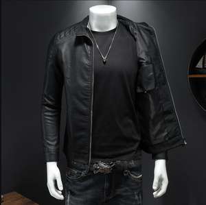 Veste en cuir PU pour homme à col montant, style motard, haute qualité, décontractée et tendance, type trench - Product Image 5