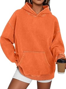 Sudadera con Capucha Extra Grande, Color Naranja Sólido, con Bolsillo de Felpa, Estilo Casual, Unisex, para Otoño, Corte Regular - Product Image 5