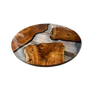 Table basse de luxe haut de gamme en bois massif à bords naturels et résine époxy transparente, mobilier de restaurant en gros - Product Image 3