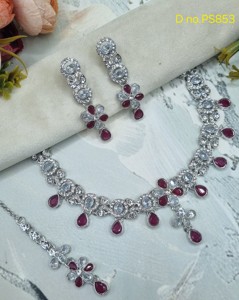 Ensemble de collier à thème floral en zircon cubique, bijoux de créateur de luxe pour soirée, ensemble de mariage traditionnel, bijoux de mode plaqués argent - Product Image 2
