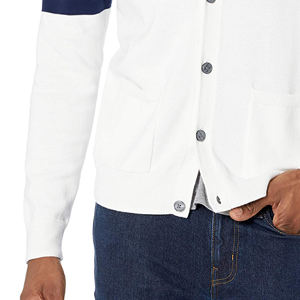 Cardigan blanc en tricot avec rayures marine, manches longues, fermeture boutonnée, pull d'automne, séchage rapide, respirant, épais - Product Image 4
