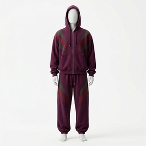 Ensemble de survêtement unisexe à motif géométrique, à capuche, manches longues, avec cordon de serrage, respirant, décontracté, pour l'automne, coupe ample pour adulte, 100% coton - Product Image 1
