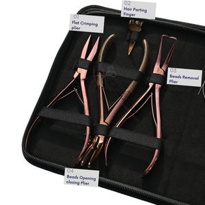 Juego de herramientas para extensiones de cabello color oro rosa: Alicates para extensiones, herramientas de gancho y bucle, peine de cola, alicates para extensiones de cinta, rasuradora - Product Image 3