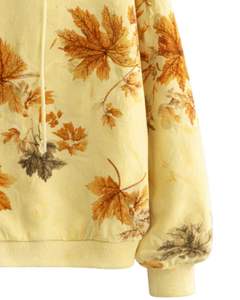 Sweat à capuche personnalisé pour femme, imprimé feuilles d'automne jaune clair, en molleton de coton, pull décontracté, fabricant sur mesure, fournisseur de vêtements en gros - Product Image 6