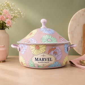 Casserole isotherme en acier rose à motifs floraux de qualité supérieure Marvel Handicrafts avec couvercle, récipient thermique pour aliments, chauffe-plat, ustensile de cuisine - Product Image 1