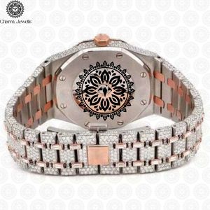 Montre de luxe Charm_Jewells en acier inoxydable, boîtier tonneau, cadran analogique, bracelet en or rose et diamants, mouvement mécanique, mode masculine - Product Image 3
