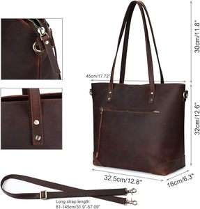 Genuine Leather Casual <b>Tote</b> <b>Bag</b> With <b>Zipper</b> Closure And Shoulder Straps For Daily Use Genuine Leather <b>Tote</b> <b>Bag</b> Handbag - Product Image 3