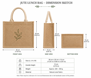 Sac de courses en jute de taille moyenne avec motif de feuilles brodé et poignée supérieure - Product Image 2