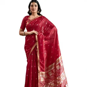 <b>Red</b> Color Designer Handloom Weaving Silk <b>Saree</b> With Weaving Work, Wedding Wear <b>Saree</b>, Designer Party Wear <b>Saree</b> - Product Image 1