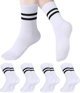 4 Pairs Pilates Grippy <b>Socks</b> for Women Long Non Slip Yoga <b>Socks</b> with <b>Grips</b> Crew <b>Socks</b> for Pilates Barre Hospital - Product Image 1