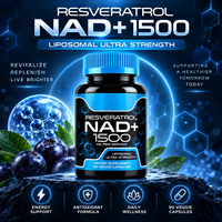 Capsules de Resvératrol et de NAD Plus, 90 unités, 1500 mg par portion, formule liposomale, antioxydant, complément alimentaire pour la vie quotidienne