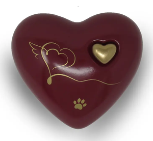 Urna Conmemorativa para Cenizas con Diseño de Gato Dorado y Mini Corazón, Color Granate, para Cenizas Funerarias, Metal, Latón/Aluminio - Product Image 2