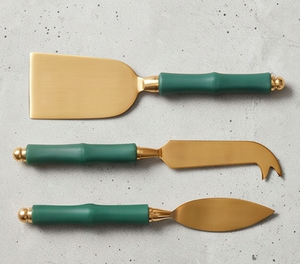 Copper Blade <b>Cheese</b> <b>Knife</b> <b>Set</b> With Green Plastic Handles Durable Metal <b>Cheese</b> Tools Dishwasher Safe For Kitchen Use And Home Use - Product Image 4