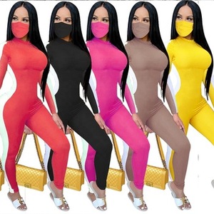 Combinaison moulante sans manches à col roulé taille haute pour femme, couleur unie, en Spandex et Polyester, extensible, longueur intégrale, idéale pour les soirées - Product Image 1