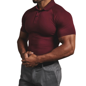 Athletic Muscle Fit <b>Men</b> Solid Knitted Breathable 100% Cotton <b>Stretch</b> Performance Short Sleeve Collared <b>Shirt</b> Casual Sport ODM - Product Image 1