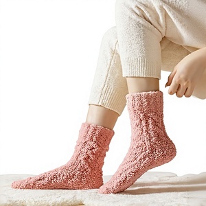 Pink Knitted Ankle Lounge <b>Socks</b> Cotton Bamboo Fiber <b>Thick</b> Anti-Slip Solid Color <b>Winter</b> Casual Wear for Adults - Product Image 1