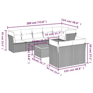Set di divani da giardino in polyrattan nero da 9 pezzi con cuscini, eleganti mobili da esterno - Product Image 3