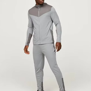 Conjunto Deportivo Gris con Capucha para Hombre, Bloques de Color, Manga Larga, Secado Rápido, Ropa Deportiva de Otoño, 100% Poliéster, Corte Regular - Product Image 1
