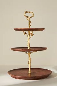Expensive Wooden Rounded <b>Cake</b> <b>Stand</b> Amazing Attractive Finishing With Metal Gold Handle Dessert & Cupcake Holder - Product Image 6