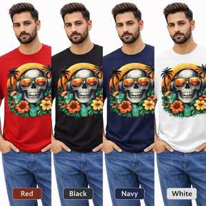 Camiseta de Manga Corta con Estampado Tropical de Calavera Roja para Hombre, Cuello Redondo, Informal, para Verano, con Estampado Digital, Tela Jersey - Product Image 3