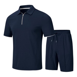 Conjunto de Polo Casual Morado para Hombre con Cierre de Cremallera y Pantalones Cortos, Tejido Transpirable, Diseño de Color Sólido - Product Image 4