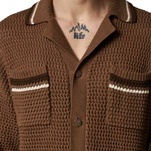 Chemise à rayures en tricot crocheté pour homme, manches courtes, boutonnée, décontractée, pour l'été, vente en gros OEM, fourniture personnalisée - Product Image 3