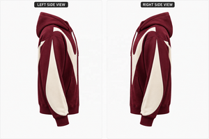 Voxstyle <b>Men's</b> <b>Burgundy</b> Zip-Up <b>Hoodie</b> Color Blocking Streetwear Regular Fit Cotton Fleece Autumn Wear - Product Image 3