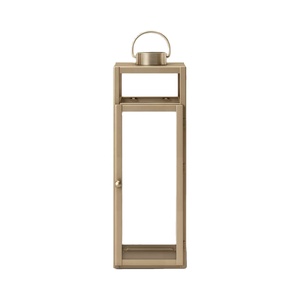 Minimalist Brushed Gold <b>Outdoor</b> <b>Lantern</b> - Weather-Resistant Metal Frame Durable Glass Panels Casts Soft Ambient Glow Perfect - Product Image 2
