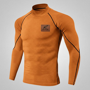 Chemise de compression pour homme avec logo personnalisé 2024, de haute qualité, respirante, tricotée, unie, décontractée, avec col rond et manches longues - Product Image 4