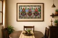 Œuvre d'art artisanale traditionnelle, peinture Pattachitra représentant la Yatra de Jagannath, pour décoration murale intérieure dans le salon.