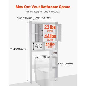 Mobiletto Sopra WC, Altezza 66,14 Pollici, Organizzatore per Bagno e Spa con Doppia Porta, Ripiano Regolabile, Materiale in Legno MDF - Product Image 2