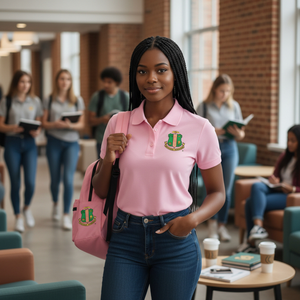 AKA Polo Pink AKA Crest Polo Shirt <b>Light</b> Pink Embroidered Logo Short Sleeve Collared Greek Sorority Apparel - Product Image 6