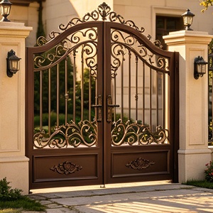 Luxury Wrought Iron Steel Exterior Doors Double Entry High Quality Anti-Theft Durable Modern Fiberglass Outdoor Decoration Villa - Product Image 6