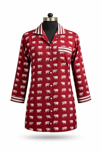 Women Crepe Silk Pajama Set Elephant Print Long Sleeve Nightwear V Neck Shirt Long Pants Casual Lounge Wear Set - Product Image 6