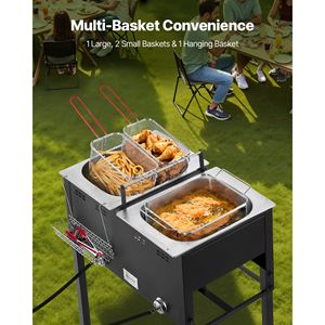 Friggitrice Professionale a Gas Propano in Acciaio Inox per Esterni, 3 Cestelli, Doppio Serbatoio Termico, Grande Capacità 16QTx2, Usata - Product Image 5