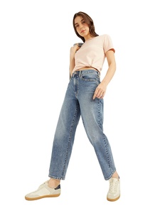 Vaqueros holgados de talla grande para mujer, de cintura alta, pierna ancha, de mezclilla, con patrón liso, lavado claro, tejido informal para primavera - Product Image 2