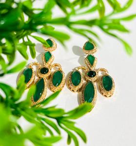 Pendientes Largos Geométricos de Lujo con Aspecto de Gema Verde Oscuro, Chapados en Oro, con Pedrería, Joyería de Moda para Mujer, Novia - Product Image 2