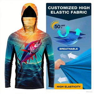 เสื้อฮู้ดกันแดด UPF 50 แห้งเร็วสำหรับตกปลา แบบสั่งทำพิเศษสำหรับผู้ชาย เสื้อกีฬาตกปลาบางเฉียบ แขนยาว สำหรับฤดูร้อน - Product Image 6