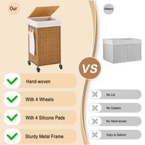 Cesto de Ropa Sucia con Ruedas y Tapa, de Mimbre Tejido, 78L - Product Image 2