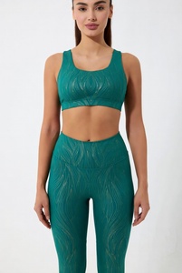 Brown 2 Piece Yoga Set High Waist Leggings Crop <b>Top</b> Full Sleeve <b>Zipper</b> Jacket Breathable Eco-Friendly Seamless Print Sportwear - Product Image 3