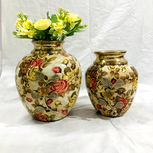 Vase à fleurs de luxe Design nordique vert artisanat finition plaqué or rose lot de 2 pièces - Product Image 3