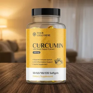 Etiqueta privada Curcumina con Black Pepper Softgel Logotipo personalizado Suplemento dietético al por mayor más vendido de la India - Product Image 1