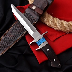 Cuchillo de Caza Hecho a Mano de Acero Inoxidable con Hoja de Punta Caída, Mango de Madera con Incrustaciones Azules, Grado Industrial para Supervivencia al Aire Libre - Product Image 5