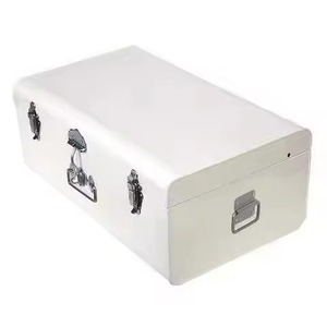 Ensemble de 2 coffres de rangement modernes en métal jaune et gris anthracite, empilables, avec blocs de couleur, serrures et poignées - Product Image 3