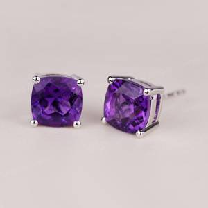Boucles d'oreilles clous en améthyste naturelle, pierre précieuse violette, argent sterling, cadeau bijoux pierre de naissance de février pour femme - Product Image 2