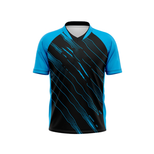 Camiseta Deportiva Unisex de Manga Corta, Transpirable, Ecológica, con Bloques de Color Negro y Cian, para Entrenamiento de Pádel - Product Image 1