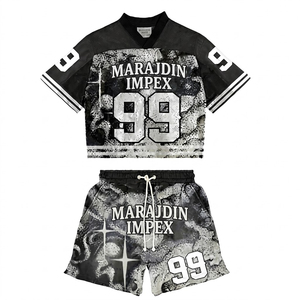 Custom Sublimation Mesh American Football Jersey <b>Crop</b> <b>Top</b> Shorts Set Casual Lightweight Streetwear Men Women Short Sleeve - Product Image 4
