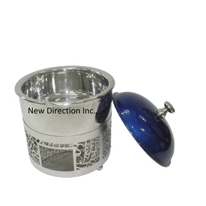 Olla de Servidor Portátil de almacenamiento de alimentos pulida brillante, tapa martillada antigua azul, cazuela aislada de acero inoxidable, olla para servir - Product Image 6