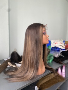 Hot Selling 100% Brazilian Light Brown for Lace Remy Hair <b>Wig</b> 130-150 Density Pre-Plucked Frontal Straight <b>Short</b> Length Small - Product Image 3