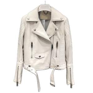 Nueva Chaqueta de Cuero para Mujer, Estilo Moto, Manga Larga, Negra, Corta, con Cinturón en la Cintura, Transpirable, Resistente al Viento, con Bolsillos con Cremallera - Product Image 1